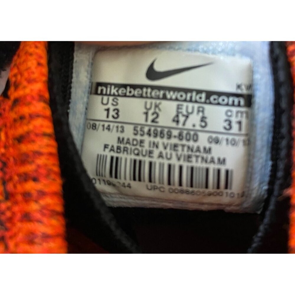 Nike Flyknit Lunar 3 High-Top Sneakers Orange/Black Mens Size 13 - Picture 7 of 10